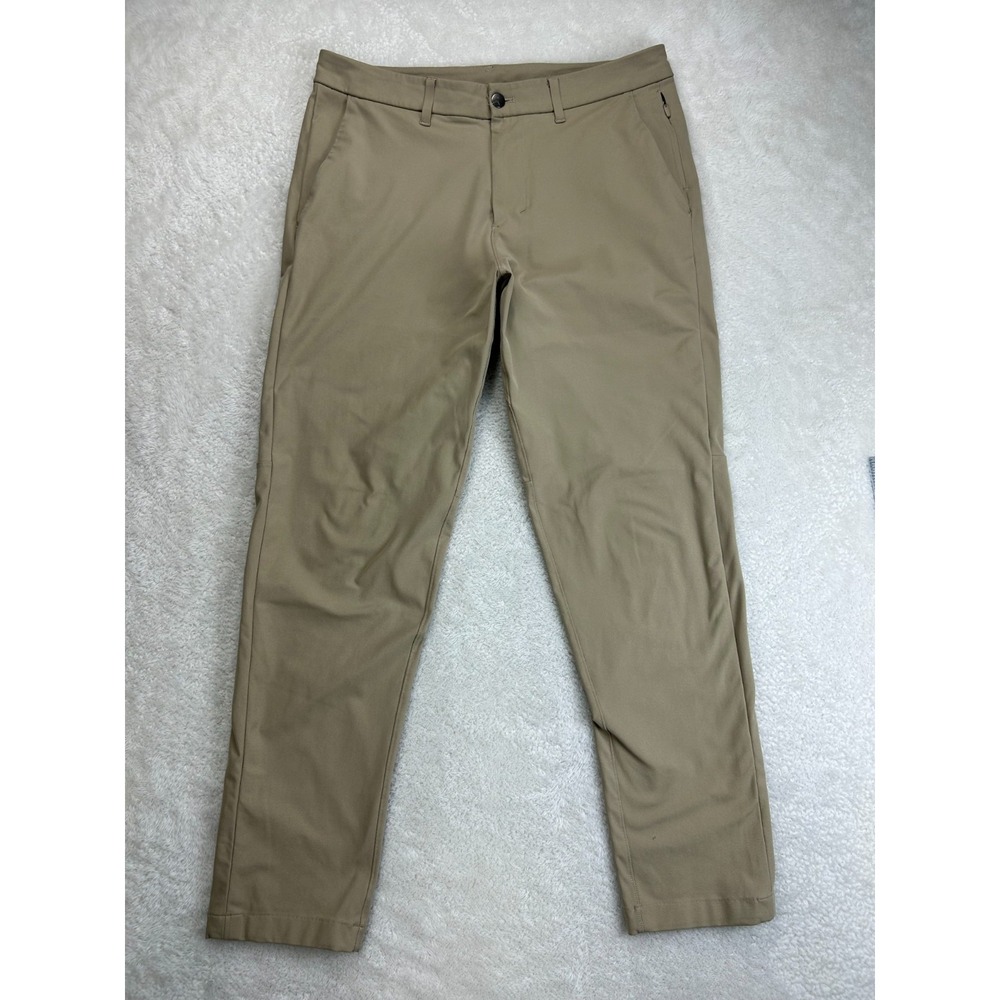 Lululemon Commission Pants Mens 33 Khaki Warpstreme Fabric Slim Fit Tapered Leg